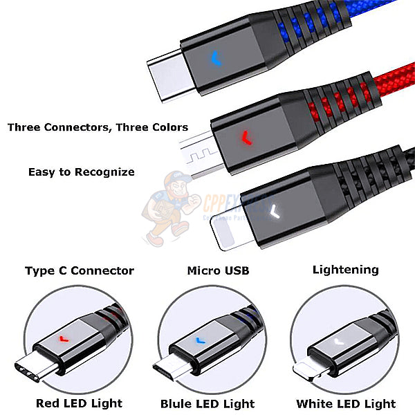 3 in 1 Data Cable USB Type C / Lightning / Micro USB Multiple USB Charging Cable