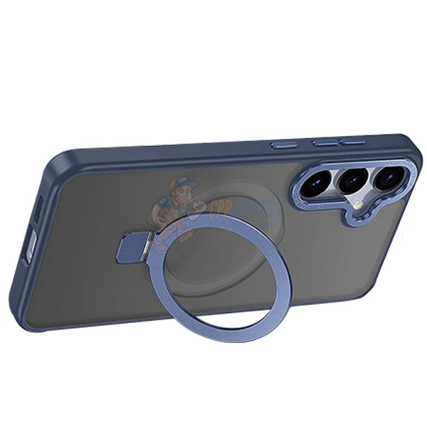 Samsung Galaxy S25 Shockproof Magnetic Case With Invisible Stand Holder - Dark Blue