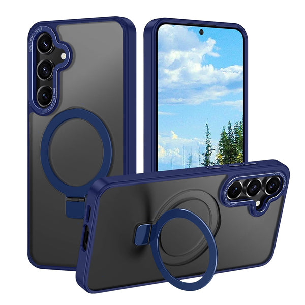 Samsung Galaxy S24 Plus Shockproof Magnetic Case With Invisible Stand Holder - Dark Blue