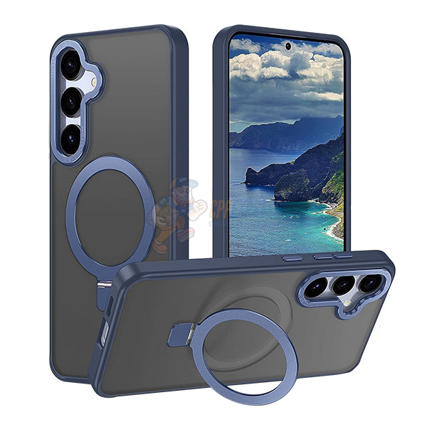 Samsung Galaxy S25 Plus Shockproof Magnetic Case With Invisible Stand Holder - Dark Blue