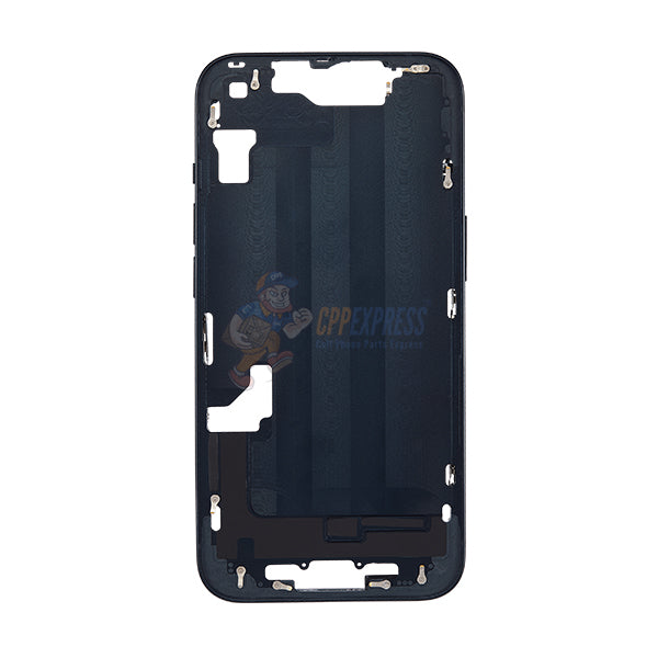 iPhone 14 MidFrame Housing with PowerVolume Button and Back Glass with Steel Plate and Wireless Charge Flex Cable - Black