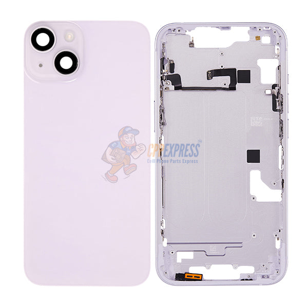 iPhone 14 Mid-Frame Housing with Power/Volume Button and Back Glass with Steel Plate and Wireless Charge Flex Cable - Purple
