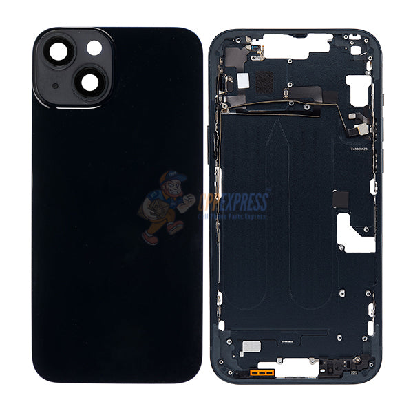 iPhone 14 Plus Mid-Frame Housing with Power/Volume Button and Back Glass with Steel Plate and Wireless Charge Flex Cable - Black
