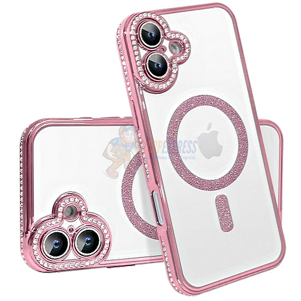 iPhone 16 Shockproof Clear Luxury Magnetic Diamond Glitter Case