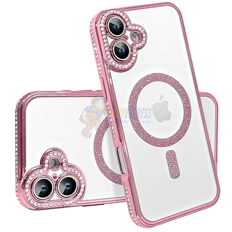 iPhone 16 Shockproof Clear Luxury Magnetic Diamond Glitter Case