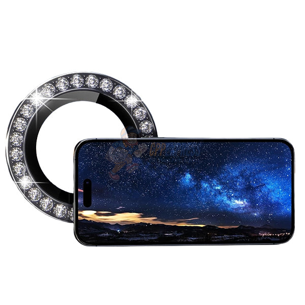 Phone 14 Pro / 15 Pro / 16 Pro Max Diamond Tempered Glass Back Camera Lens - Black