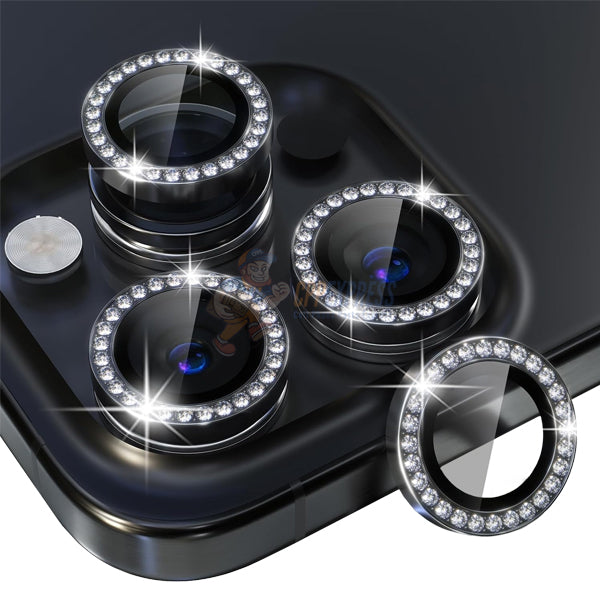 Phone 14 Pro / 15 Pro / 16 Pro Max Diamond Tempered Glass Back Camera Lens - Black