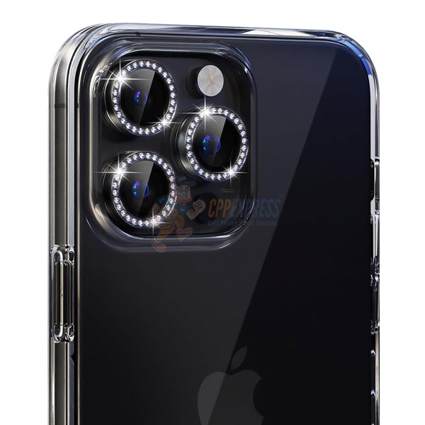 Phone 14 Pro / 15 Pro / 16 Pro Max Diamond Tempered Glass Back Camera Lens - Black