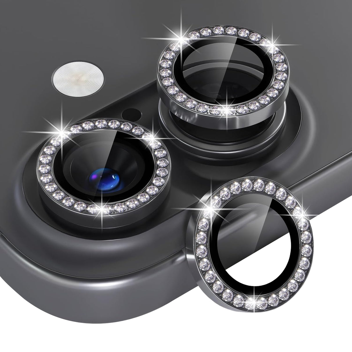 Phone 16 / 16 Plus Diamond Tempered Glass Back Camera Lens Protector - Black