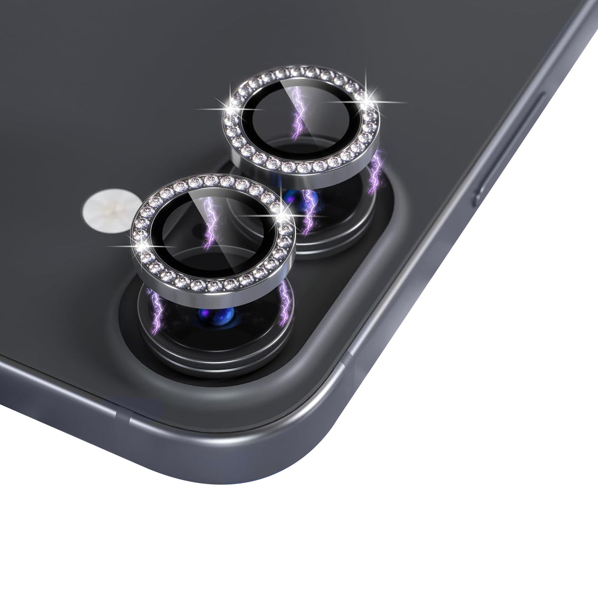 Phone 16 / 16 Plus Diamond Tempered Glass Back Camera Lens Protector - Black