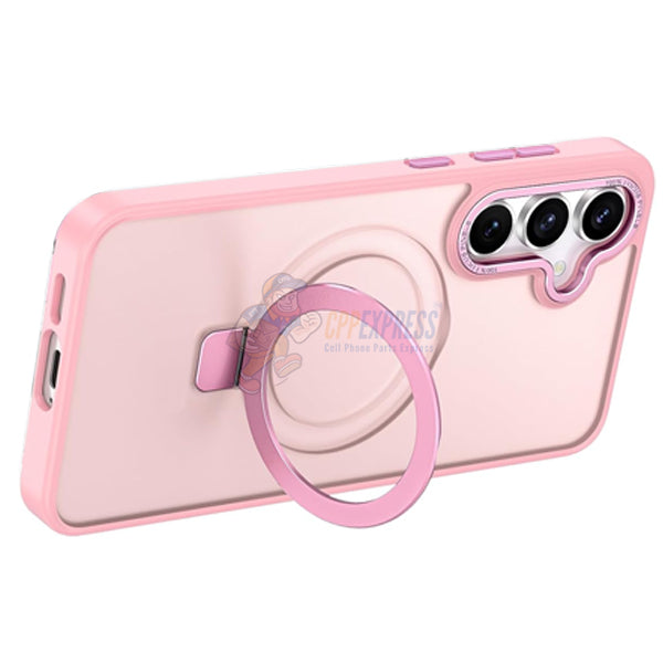 Samsung Galaxy S24 Plus Shockproof Magnetic Case With Invisible Stand Holder - Pink
