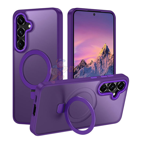 Samsung Galaxy S24 Shockproof Magnetic Case With Invisible Stand Holder - Purple
