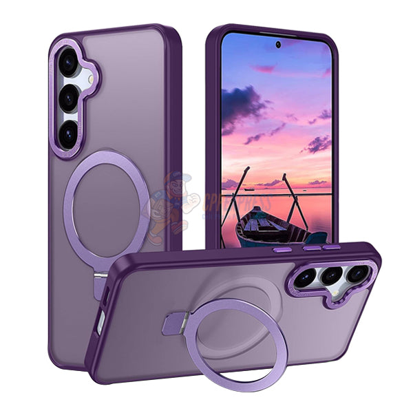 Samsung Galaxy S25 Plus Shockproof Magnetic Case With Invisible Stand Holder - Purple