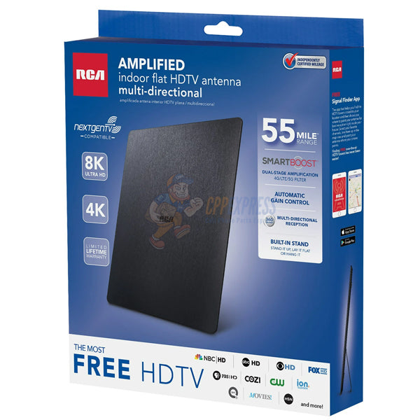 RCA Amplified Indoor Flat HDTV Antenna Multi-Directional 8K Ultra HD