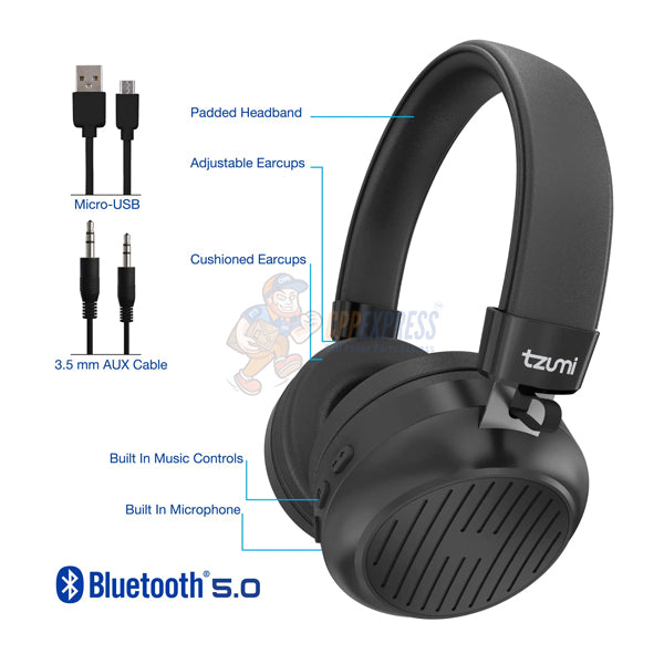 Tzumi Pure Sound Hi-Fi Stereo Bluetooth Headphones 7132 - Black