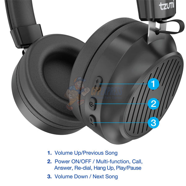 Tzumi Pure Sound Hi-Fi Stereo Bluetooth Headphones 7132 - Black