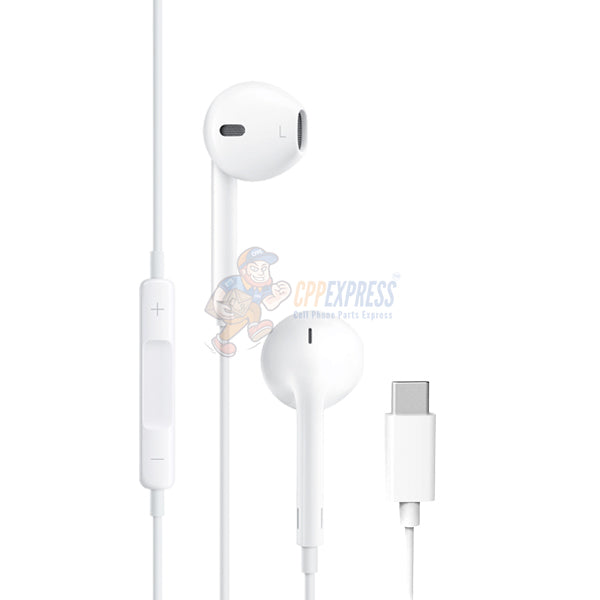 USB-C Type-C Earphones Stereo Sound with Microphone In-Ear Headphones - White