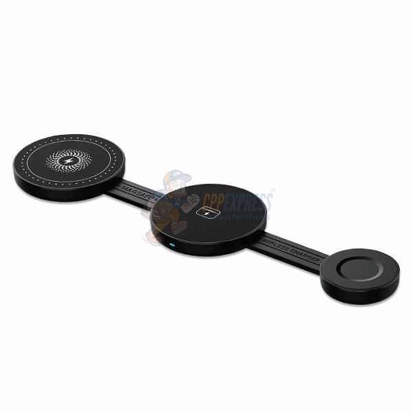 Warrior PowerTrio 3-in-1 Foldable Magnetic Wireless Charging Station - Black