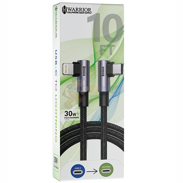 Warrior USB-C to Lightning 10FT Premium Braided 30W Fast Charging Data Sync Cable