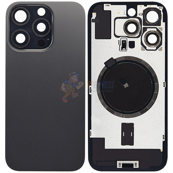 iPhone 16 Pro Glass Battery Back Door Cover - Premium Perfect Fit Big Camera Hole - Black