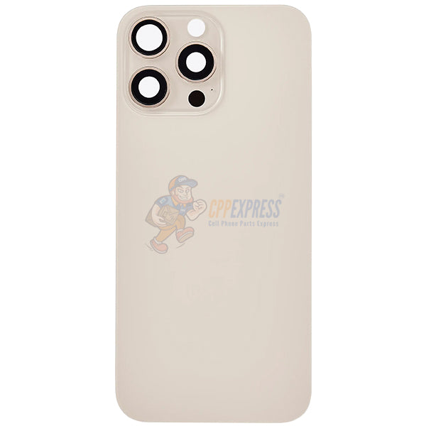 iPhone 16 Pro Max Glass Battery Back Door Cover - Premium Big Camera Hole - Gold