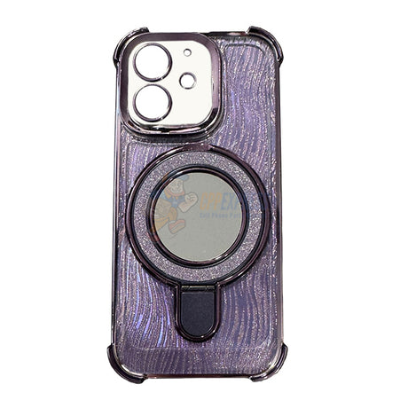 iPhone 16 Shockproof Stand Glitter & Wavy Pattern Card Magsafe Case