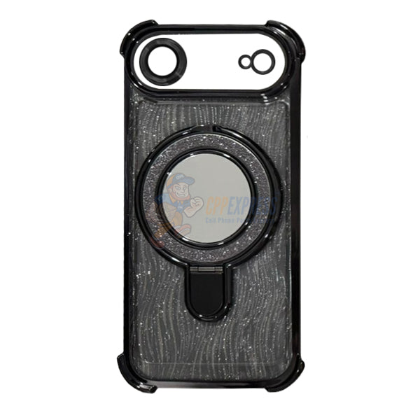 iPhone 17 Air Glitter Wavy Pattern Mirror Case with Stand ShockProof Cover