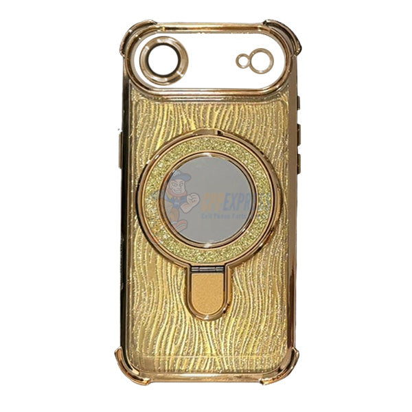 iPhone 17 Air Glitter Wavy Pattern Mirror Case with Stand ShockProof Cover