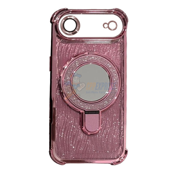 iPhone 17 Air Glitter Wavy Pattern Mirror Case with Stand ShockProof Cover