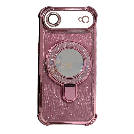 iPhone 17 Air Glitter Wavy Pattern Mirror Case with Stand ShockProof Cover