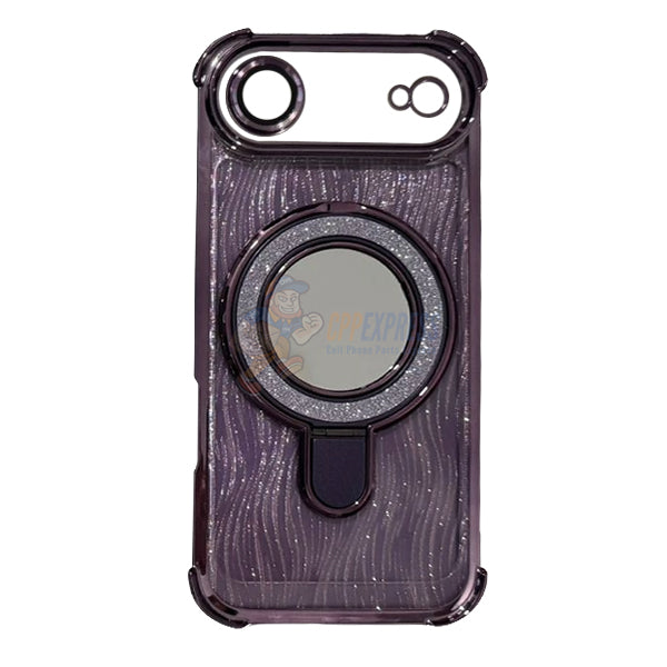 iPhone 17 Air Glitter Wavy Pattern Mirror Case with Stand ShockProof Cover