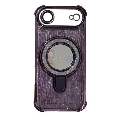 iPhone 17 Air Glitter Wavy Pattern Mirror Case with Stand ShockProof Cover