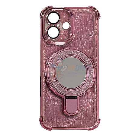 iPhone 17 Glitter Wavy Pattern Mirror Case with Stand ShockProof Cover