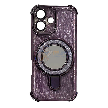 iPhone 17 Glitter Wavy Pattern Mirror Case with Stand ShockProof Cover