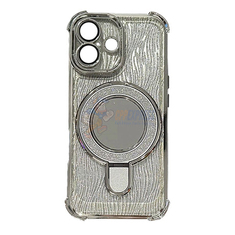 iPhone 17 Glitter Wavy Pattern Mirror Case with Stand ShockProof Cover