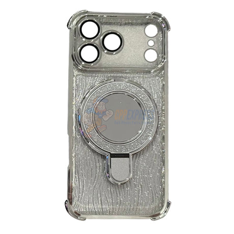 iPhone 17 Pro Glitter Wavy Pattern Mirror Case with Stand ShockProof Cover