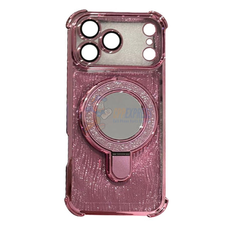 iPhone 17 Pro Max Glitter Wavy Pattern Mirror Case with Stand ShockProof Cover