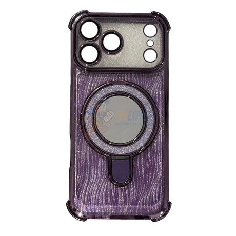 iPhone 17 Pro Max Glitter Wavy Pattern Mirror Case with Stand ShockProof Cover