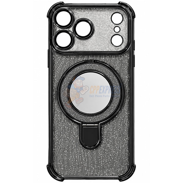 iPhone 18 Pro Max Glitter Wavy Pattern Mirror Case with Stand ShockProof Cover