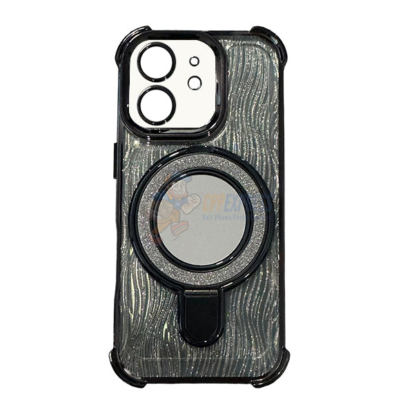 iPhone 11 Shockproof Stand Glitter & Wavy Pattern Card Magsafe Case