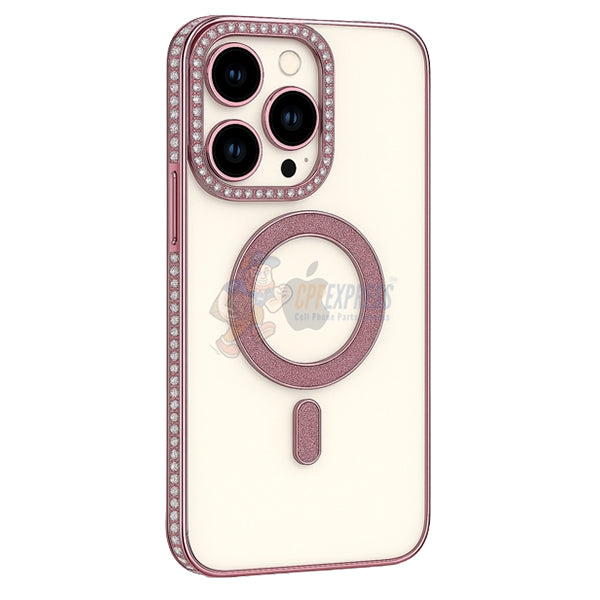 iPhone 15 Pro Max Shockproof Clear Luxury Magnetic Diamond Glitter Case