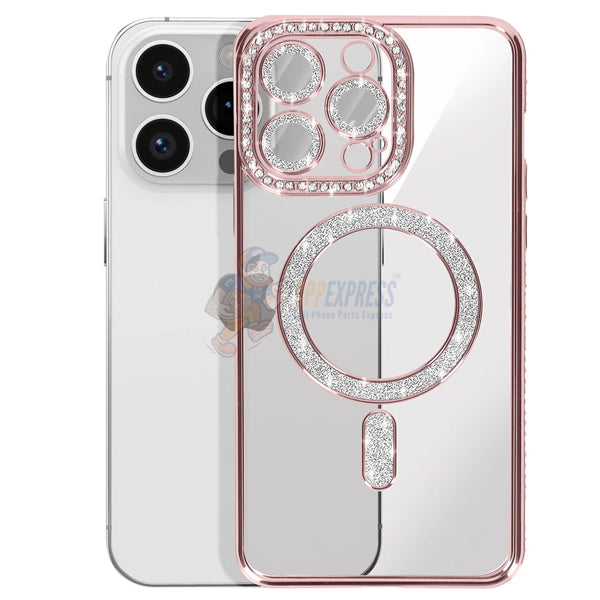 iPhone 15 Pro Shockproof Clear Luxury Magnetic Diamond Glitter Case