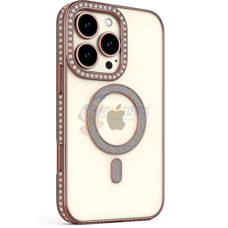 iPhone 16 Pro Shockproof Clear Luxury Magnetic Diamond Glitter Case