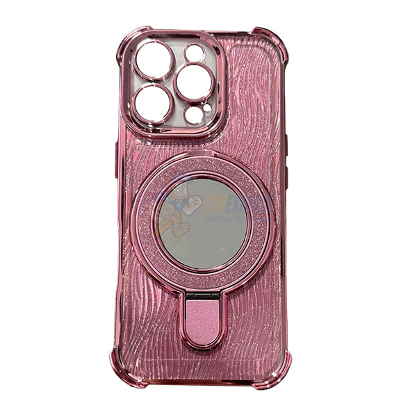 iPhone 16 Pro Shockproof Stand Glitter & Wavy Pattern Card Magsafe Case