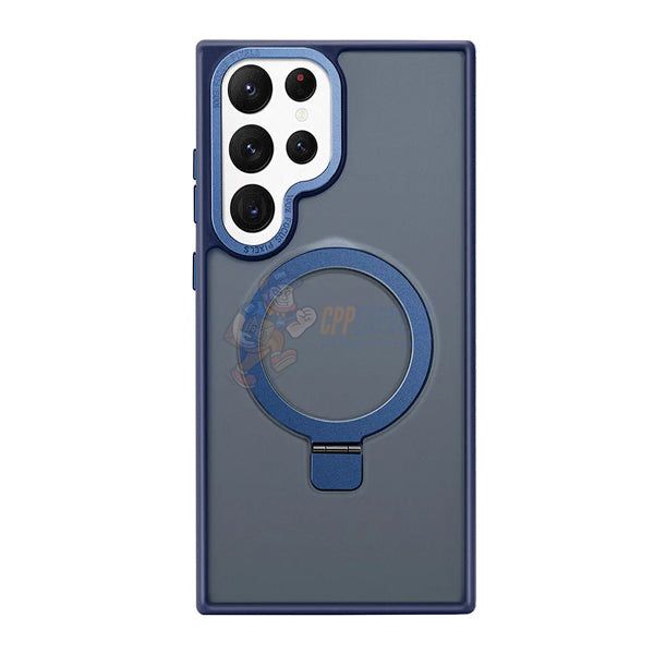 Samsung Galaxy S24 Ultra Shockproof Magnetic Case With Invisible Stand Holder - Dark Blue