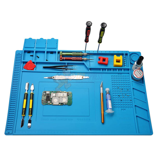 Silicone Repair Mat, Magnetic Soldering Mat Heat Insulation Electronics Repair Mat (Medium) - Blue