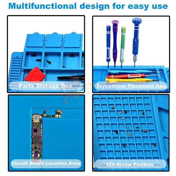 Silicone Repair Mat, Magnetic Soldering Mat Heat Insulation Electronics Repair Mat (Medium) - Blue