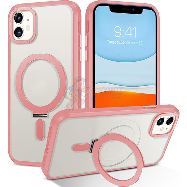 iPhone 11 Shockproof Magnetic Case With Invisible Stand Holder Pink