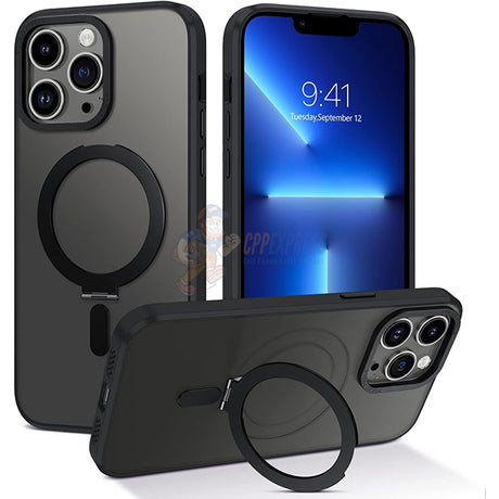 iPhone 13 Pro Max Shockproof Magnetic Case With Invisible Stand Holder Black