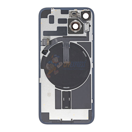 iPhone 14 MidFrame Housing with PowerVolume Button and Back Glass with Steel Plate and Wireless Charge Flex Cable - Black